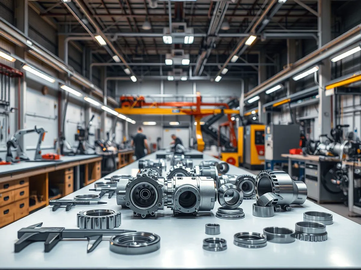 机械部件装配工作台上的精密工具和组件